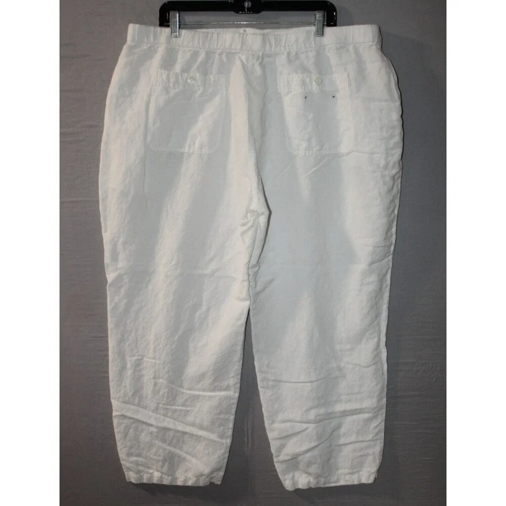 Alfani Cropped Pants Womens Size XXL White Linen Blend 2 Pockets Drawstring